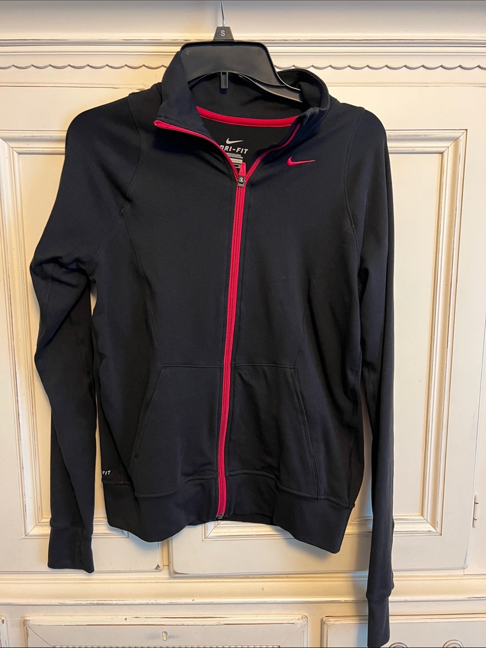 Nike Women's Black Jacket with Pink Trim Dri-FIT Full Zip